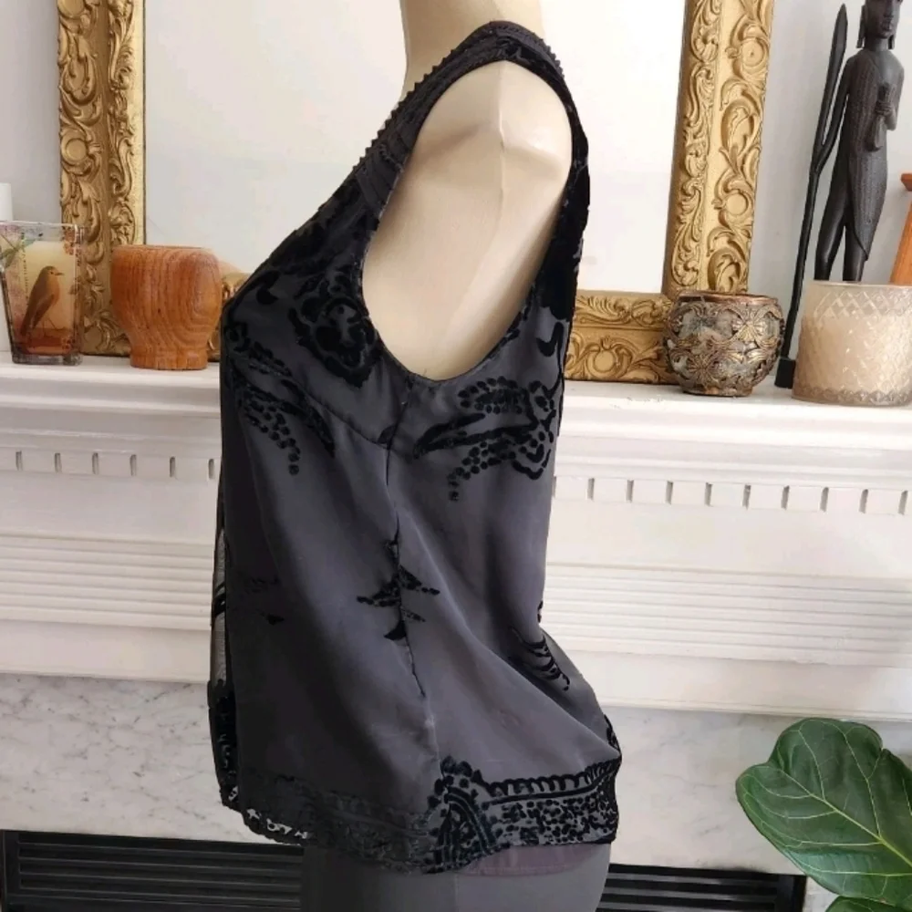 Anthropologie Meadow Rue Black Velvet Burnout Top Whimsigoth Witchy Size Small